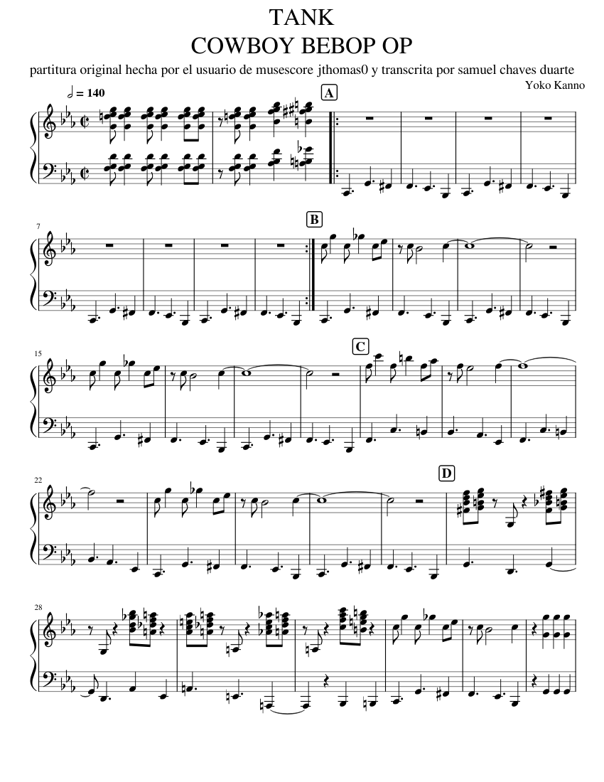 TANK cowboy bebop (piano) Sheet Music for Piano (Solo TANK cowboy bebop (piano) Sheet Music for Piano (Solo