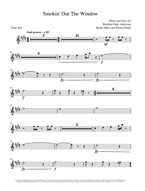 Smokin' Out The Window (Arr. David Lartey) - Bruno Mars, Anderson .paak And Silk Sonic (Tenor Sax Solo)