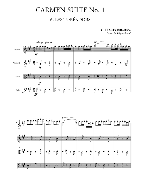 Les Toreadors from "Carmen Suite" for String Quartet (Arr. Diego Marani) - G. Bizet (String Quartet)