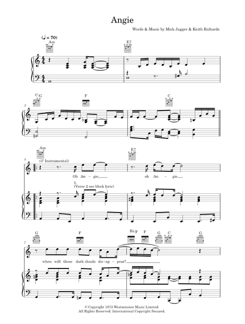 Angie - The Rolling Stones (Piano-Vocal-Guitar (Piano Accompaniment))