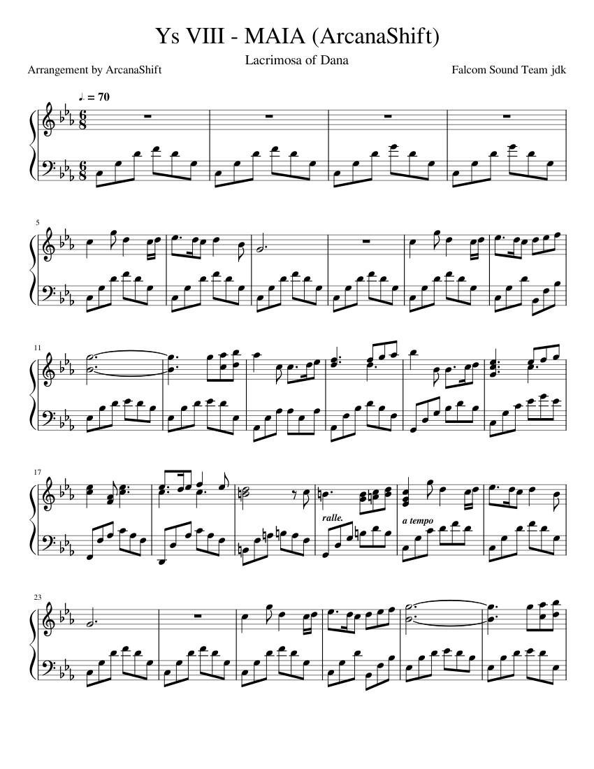 Ys VIII - MAIA (ArcanaShift) Sheet Music for Piano (Solo