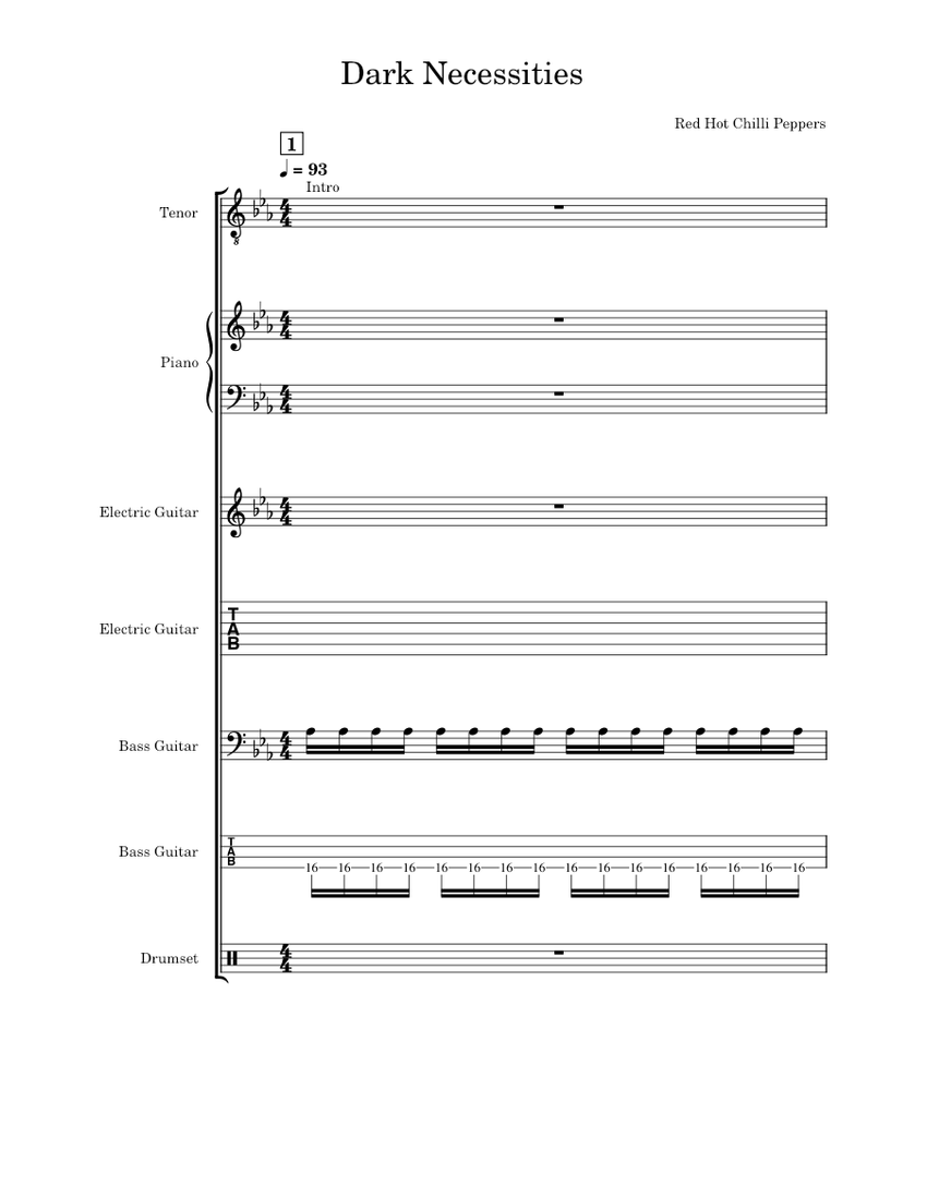 Dark necessities Red Hot Chili Peppers Sheet music for Piano, Tenor
