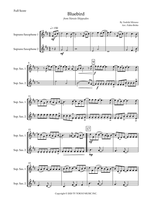 Ikimono Gakari's Blue Bird (Arr. Fabio Britto) - Yoshiki Mizuno (Soprano Sax Duet)
