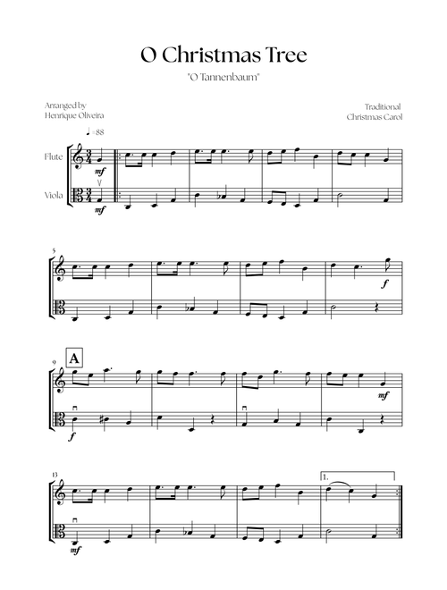 O Christmas Tree "O Tannenbaum" (Flute and Viola) - Christmas Carol (Arr. Henrique Oliveira) - Traditional Christmas Carol (Instrumental Duet)