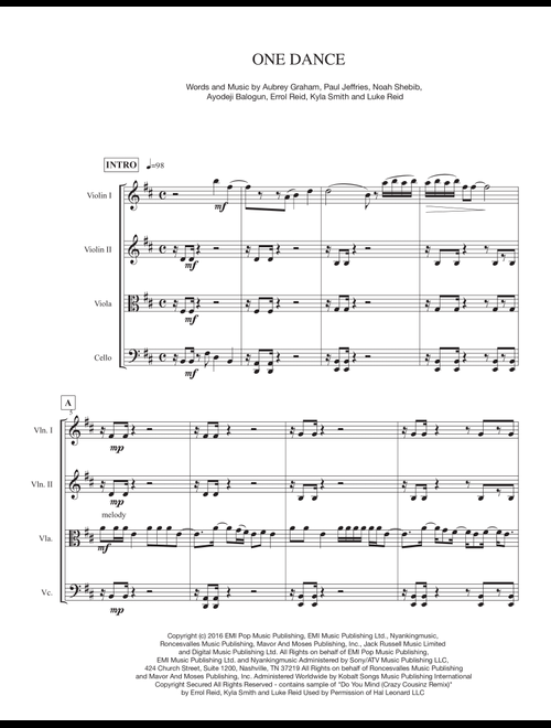 One Dance (Arr. Joe Deninzon) - Drake Feat. Wizkid And Kyla (String Quartet)