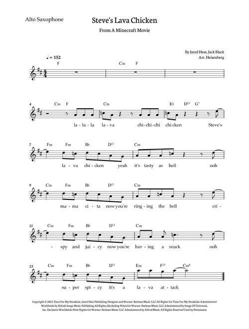 Steve's Lava Chicken (Arr. Heisenberg) - Jack Black (Alto Sax Solo)
