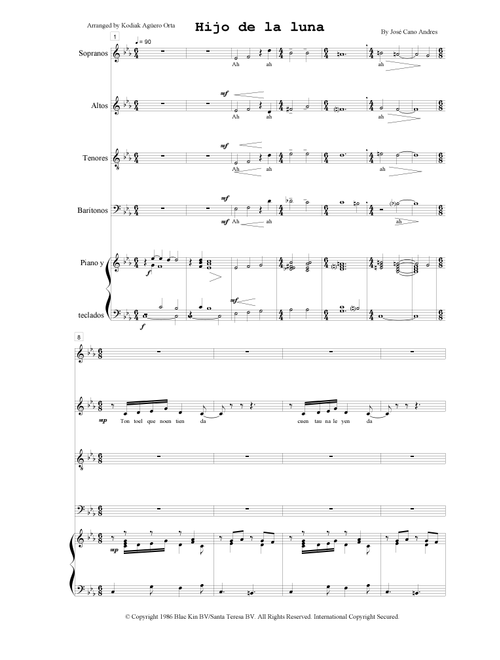 Hijo De La Luna (Arr. Kodiak Agüero Orta) - Sarah Brightman (Choral, SATB divisi)