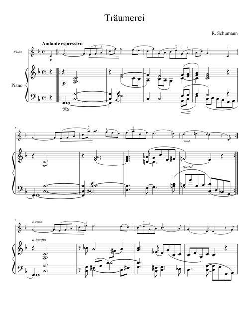 Träumerei by Robert Schumann, arranged for Violin and Piano