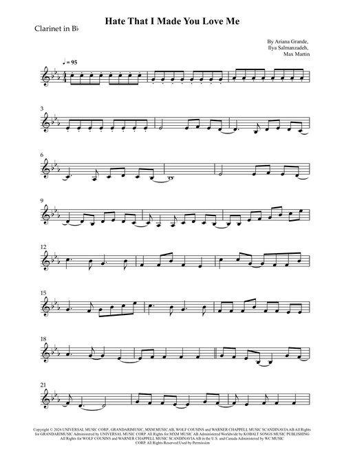 Hate That I Made You Love Me (Arr. Wesley S. SIlva) - Ariana Grande (Clarinet Solo)
