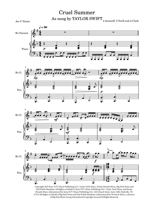 Cruel Summer (Arr. Caroline Venter) - Taylor Swift (Clarinet and Piano)
