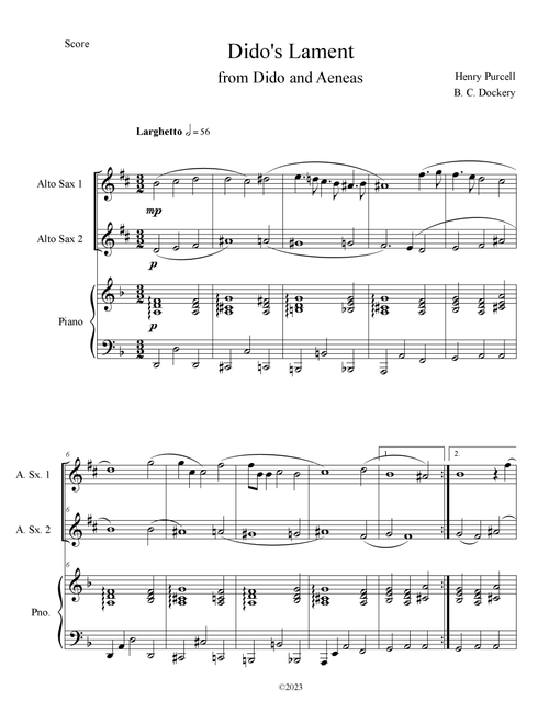 Dido's Lament (Alto Sax Duet with Piano Accompaniment) (Arr. B. C. Dockery) - Henry Purcell (Alto Saxophone Duet)
