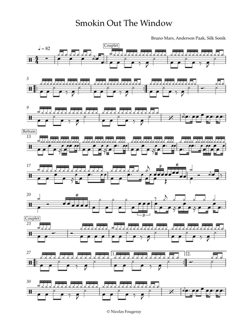 Smokin' Out The Window (Arr. Nicolas Fougeray) - Bruno Mars Anderson paak And Silk Sonic (Drums)