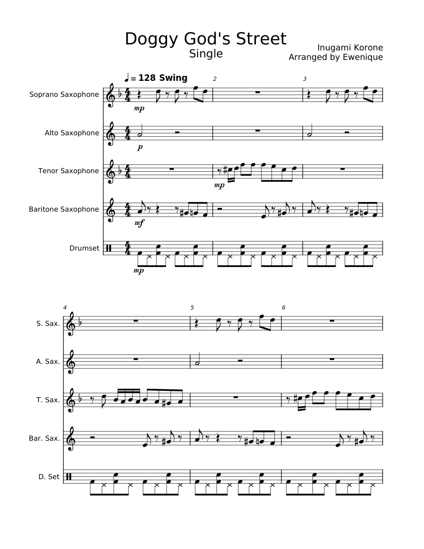 Doggy God's Street - for Sax Quartet+ Sheet Music for Saxophone