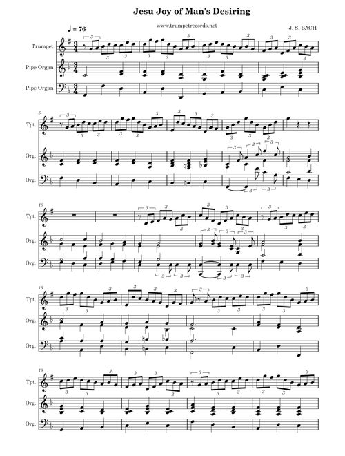 Jesu Joy of Man's Desiring for Trumpet and Piano/Organ Accompaniment PDF SCORES