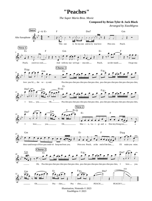 Peaches - The Super Mario Bros. Movie | Alto Saxophone Solo
