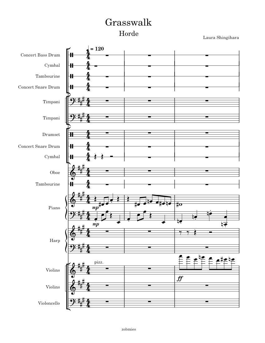 Grass Walk Script Grasswalk PVZ (In-Game) Sheet Music for Piano, Tambourine, Oboe ...