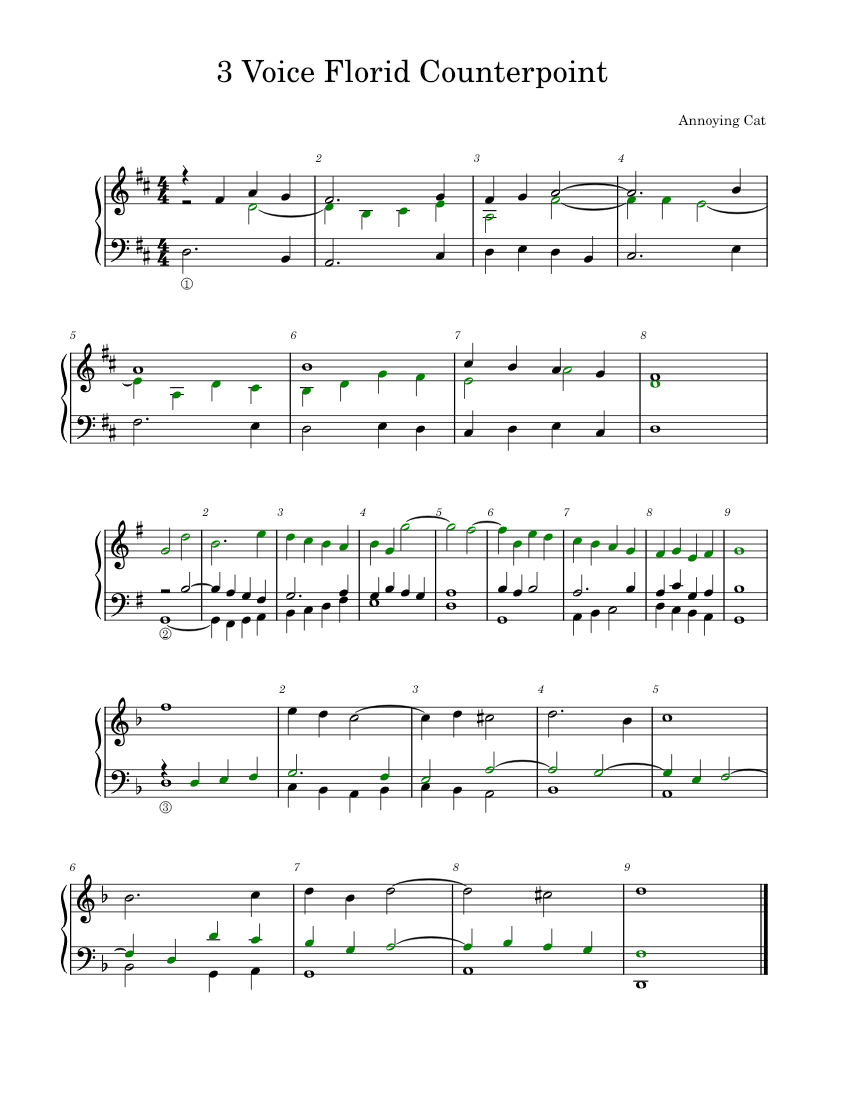 3 voice florid counterpoint exercises sheet music for organ solo