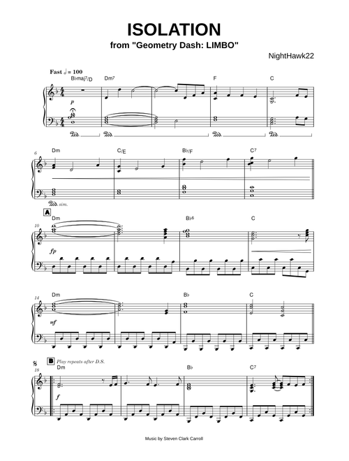 Isolation (from Geometry Dash: LIMBO) - NightHawk22 (Piano)