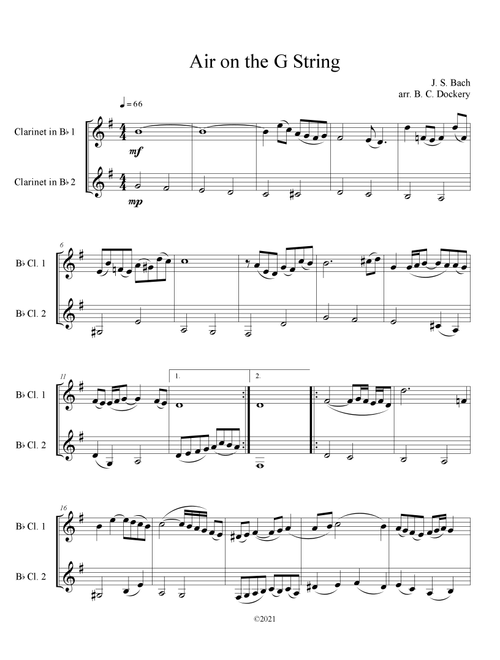 Air on the G String (Clarinet Duet) (Arr. B. C. Dockery) - J S Bach (Clarinet Duet)