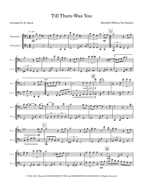 Till There Was You (Arr. K. Speck) - The Beatles (Cello Duet)