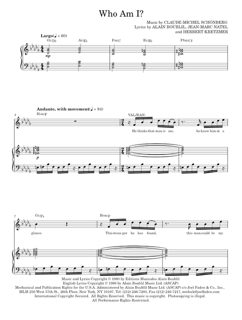 Who Am I? - Claude-Michel Schonberg (Piano Vocal)