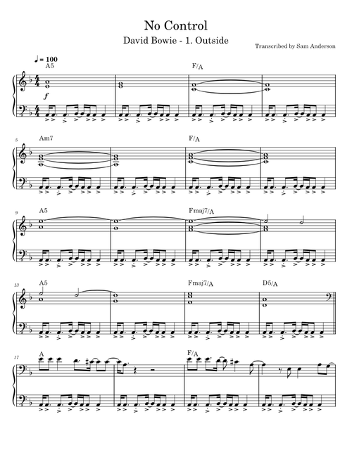 David Bowie Piano Solos sheet music by Victim of the Transcription