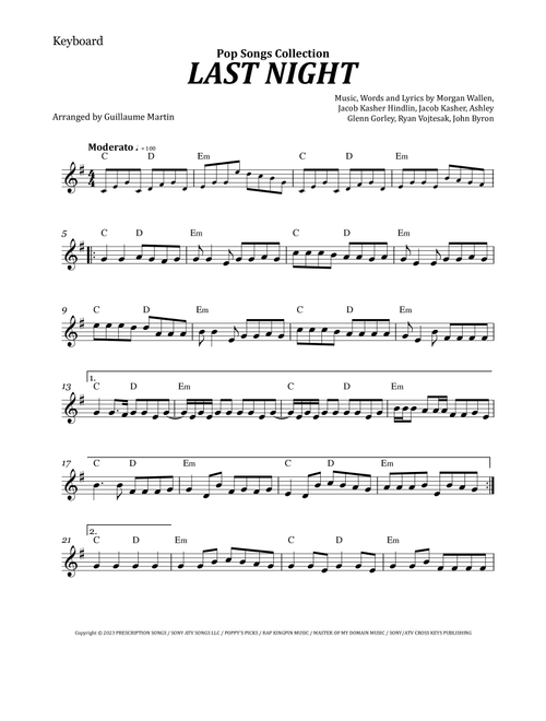 Last Night (Arr. Guillaume Martin) - Morgan Wallen (Lead Sheet - Fake Book)