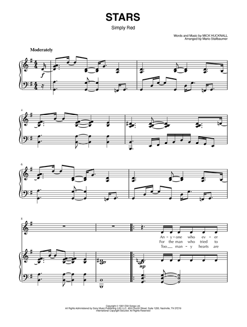 Stars (Arr. Mario Stallbaumer) - Simply Red (Piano Vocal)