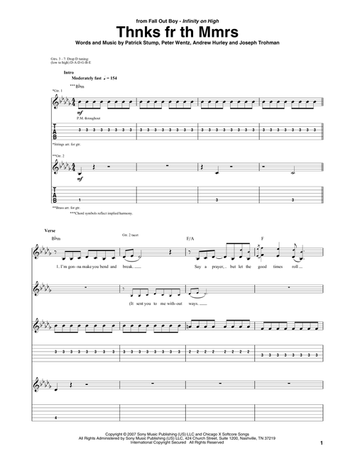 Thnks Fr Th Mmrs - Fall Out Boy (Guitar Tab)