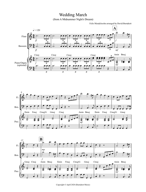 Wedding March (from A Midsummer Night's Dream) for Flute and Bassoon Duet (Arr. David Burndrett) - Felix Mendelssohn (Instrumental Duet)