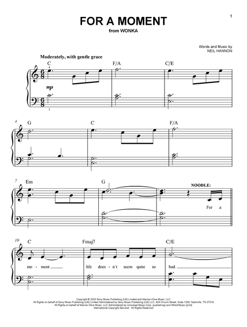 For A Moment (from Wonka) - Neil Hannon (Easy Piano)