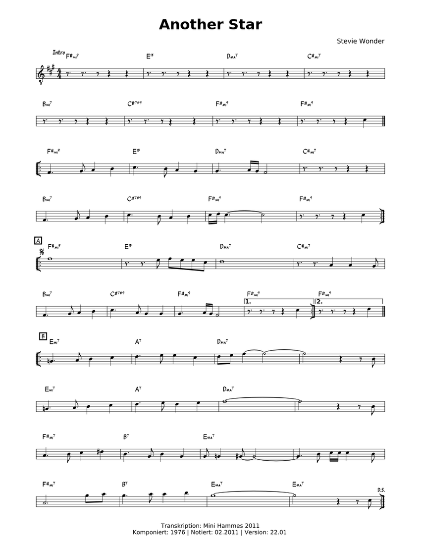 Stevie Wonder - Another Star Sheet Music for Piano (Solo