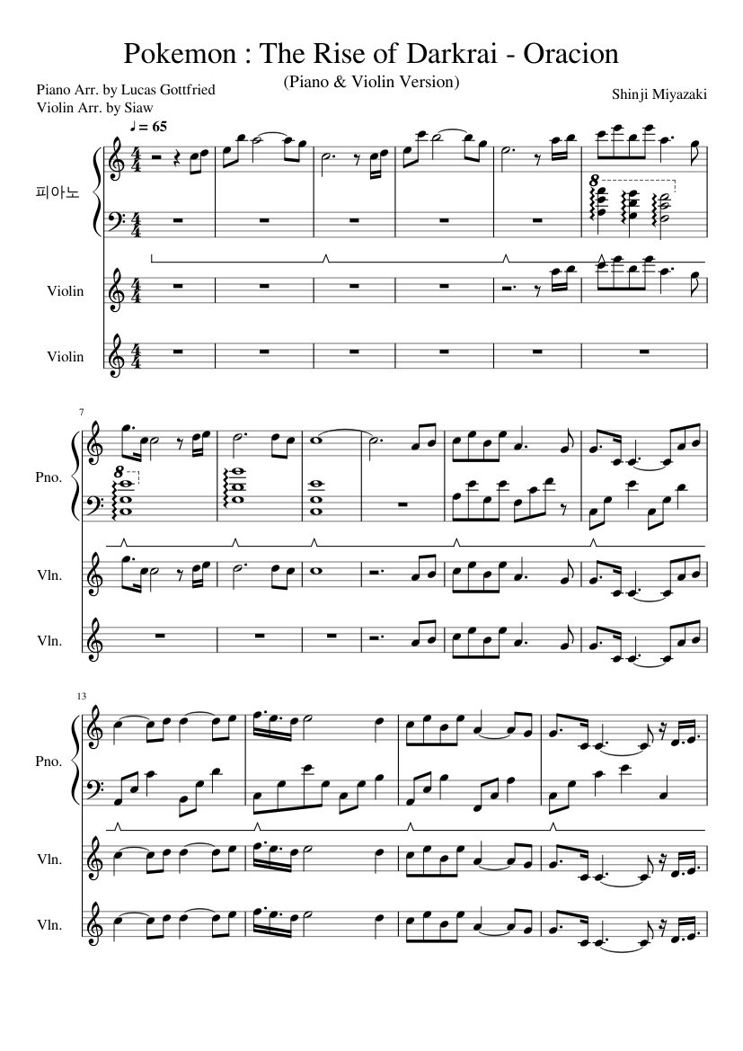 Poderoso Muslo procedimiento Pokemon : The Rise of Darkrai - Oracion Sheet music for Piano, Violin  (Mixed Trio) | Musescore.com