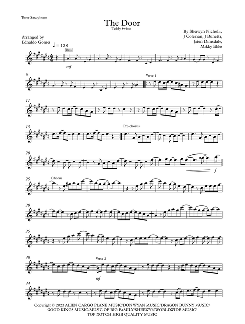 The Door (Arr. Ednaldo Gomes) - Teddy Swims (Tenor Sax Solo)