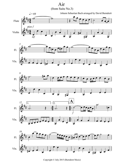 Air on a G String for Flute and Violin Duet (Arr. David Burndrett) - Johann Sebastian Bach (Instrumental Duet)