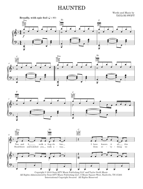 Haunted - Taylor Swift (Piano-Vocal-Guitar)
