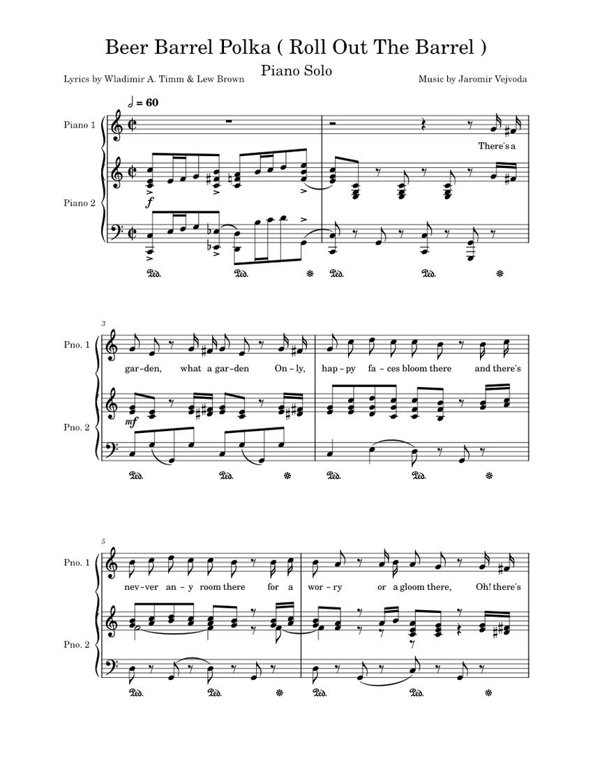 Beer Barrel Polka Sheet music for Piano Solo Musescore