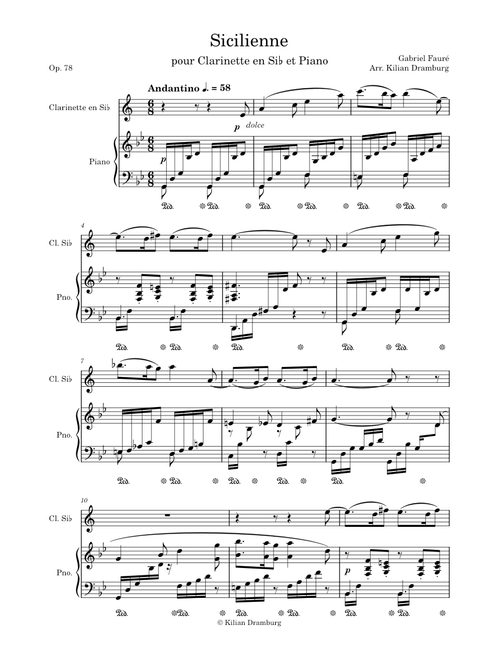 Sicilienne for Clarinet - Gabriel Fauré