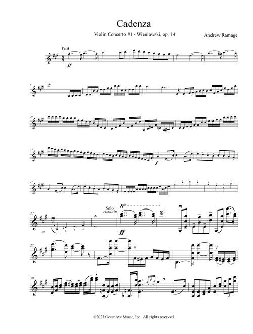 Cadenza - Violin Concerto #1 in F# minor, op. 14 (Arr. Andrew Ramage) - Henryk Wieniawski (Violin Solo)