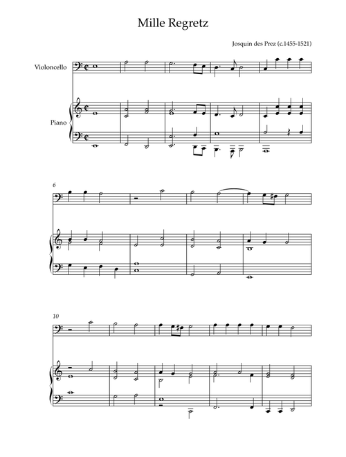 Mille Regretz (Arr. Karen Gueiros) - Josquin Des Prez (Cello and Piano)