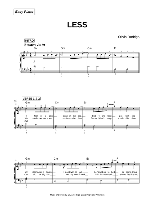 Less - Olivia Rodrigo (Easy Piano)