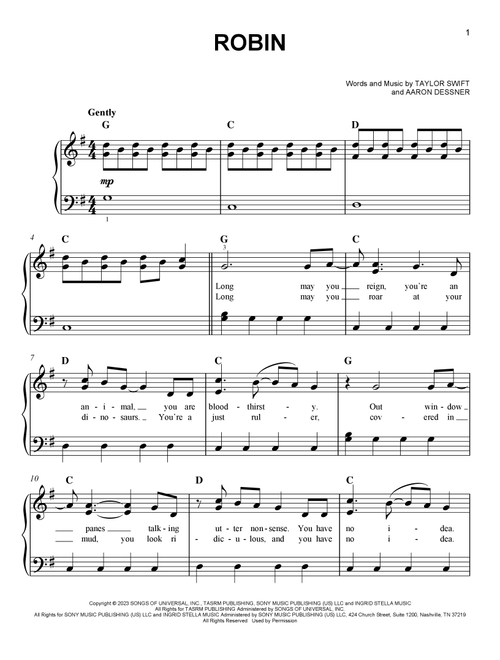 Robin - Taylor Swift (Easy Piano)