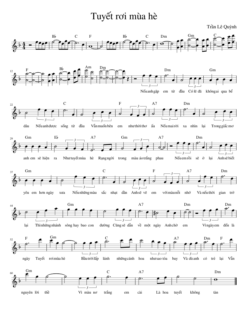 Tuyết rơi mùa hè - Piano sheet music: \