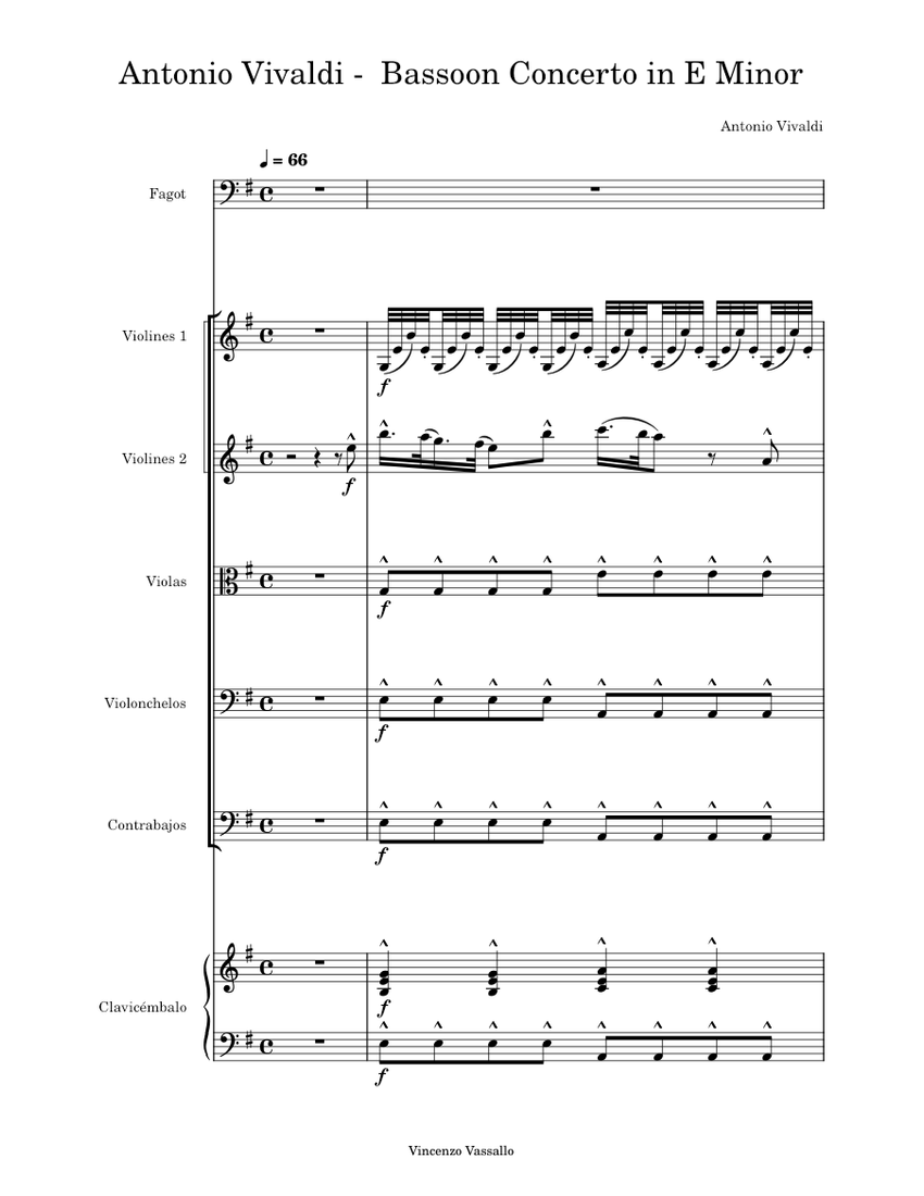 Antonio Vivaldi Bassoon Concerto in E Minor Sheet music for