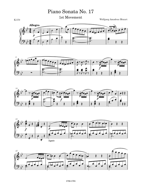 Piano Sonata No. 17 in B-flat Major, K.570, 1st Movement (Allegro) – Wolfgang Amadeus Mozart