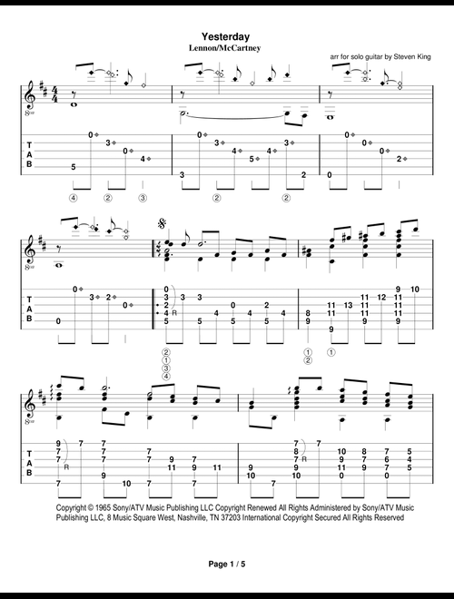 Yesterday (Arr. Steven King) - The Beatles, En Vogue, Adam Levine & Tony Lucca (Solo Guitar)