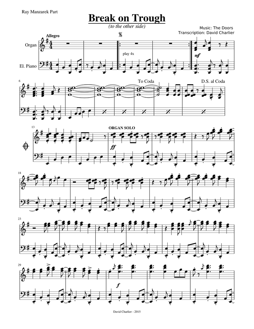 The Doors Break On Trough (R. Manzarek part) Sheet music for Organ