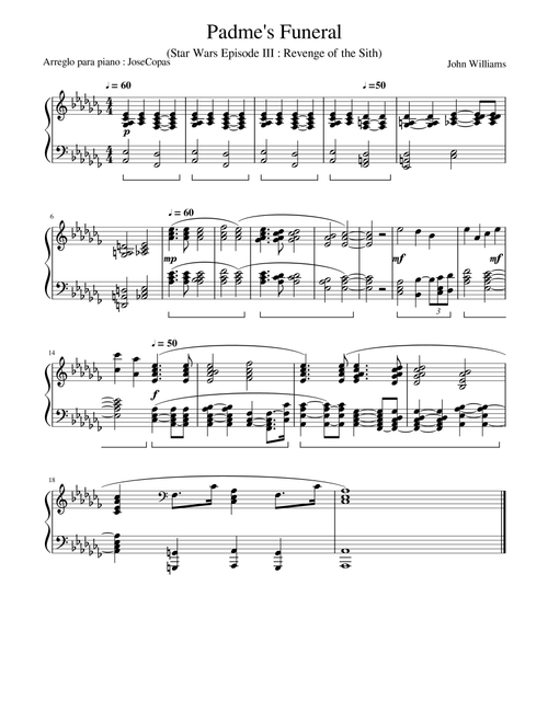 Padme's Funeral (Arr. José Copas) - John Williams (Piano Solo)