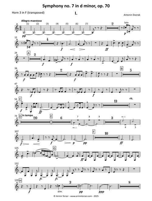 Symphony no.7 - transposed horn parts (3-4) (Arr. Armin Terzer) - Antonin Dvorak (French Horn Solo)