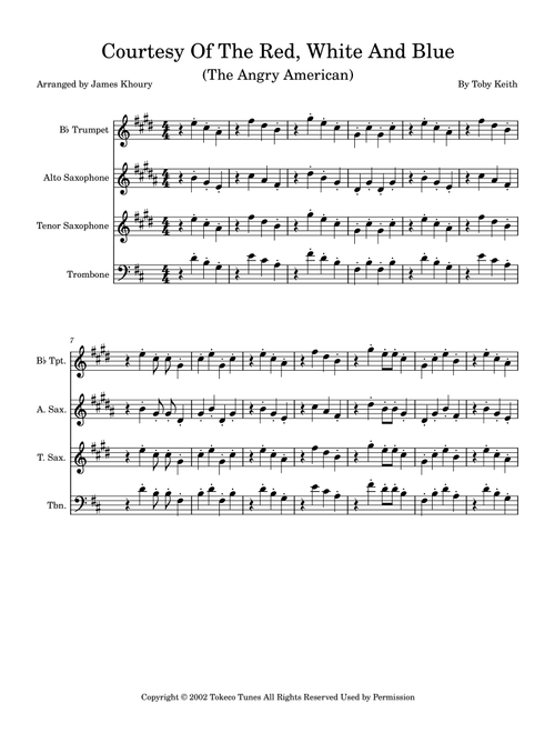 Courtesy Of The Red, White And Blue (The Angry American) (Arr. James Khoury) - Toby Keith (Small Ensemble)